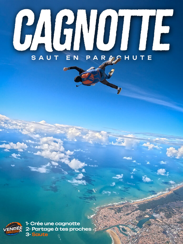 Saut en parachute tandem au-dessus de l’océan Atlantique aux Sables d’Olonne avec cagnotte Vendée Évasion